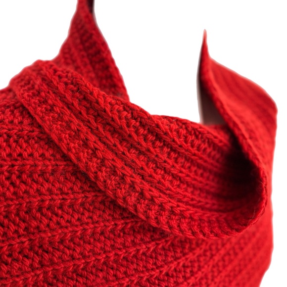 Coach Red Wool-Blend Ribbed Infinity Scarf – Soft, Chunky Knit – 17" x 66" - Picture 3 of 10